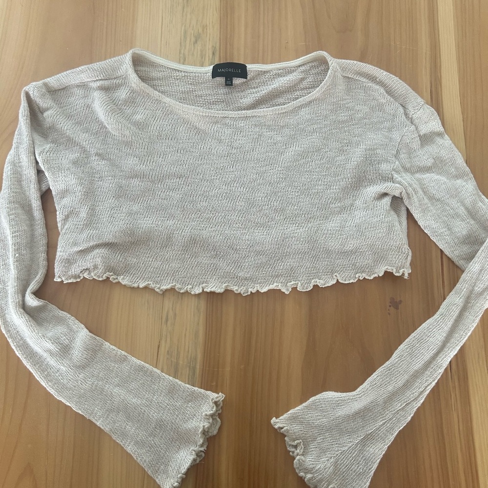 MAJORELLE Cream Tan Crop Fitted Top